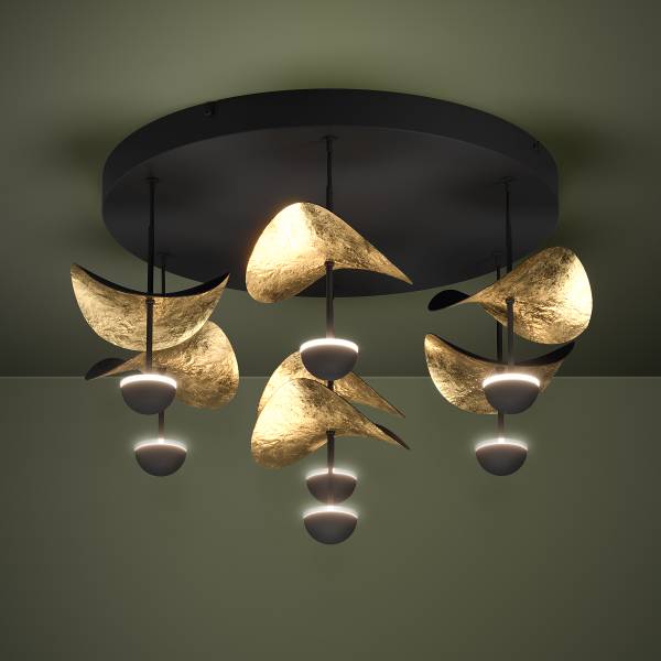 Plafonnier LED Dracera Acier - Noir / Or - 7 ampoules