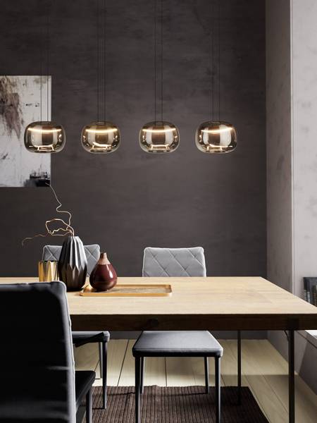 Pendelleuchte Hortunas Typ A Stahl / Rauchglas - Schwarz - 4-flammig