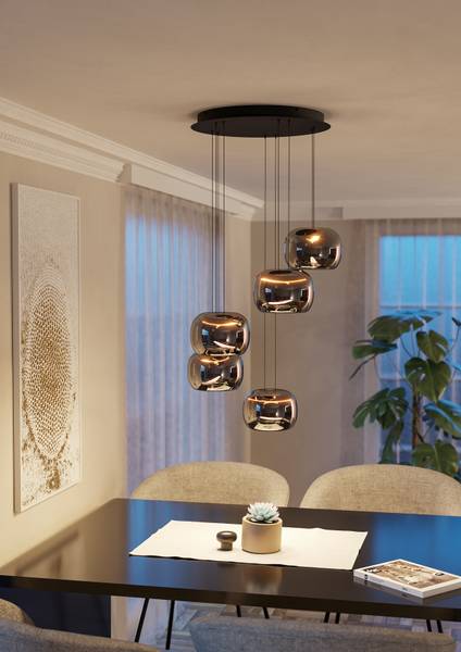 Pendelleuchte Hortunas Typ B Stahl / Rauchglas - Schwarz - 5-flammig