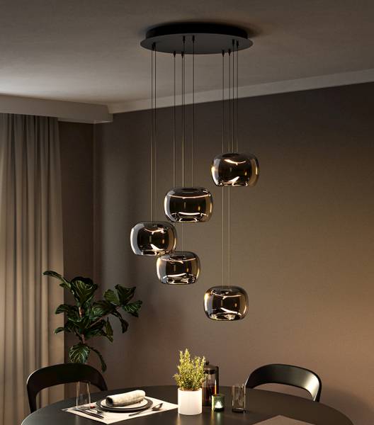 Pendelleuchte Hortunas Typ B Stahl / Rauchglas - Schwarz - 5-flammig
