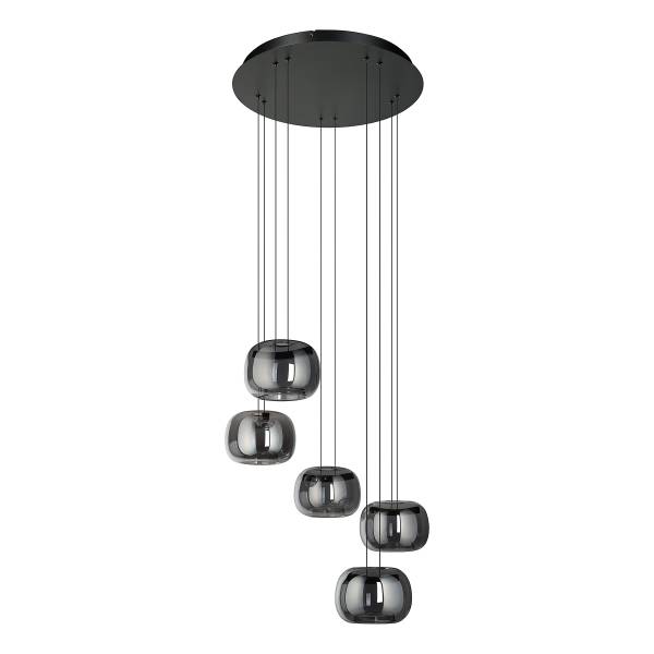 Pendelleuchte Hortunas Typ B Stahl / Rauchglas - Schwarz - 5-flammig