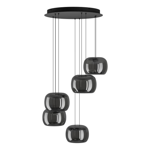 Pendelleuchte Hortunas Typ B Stahl / Rauchglas - Schwarz - 5-flammig