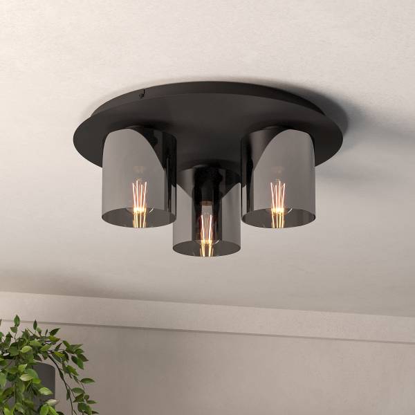 Lampada da soffitto Gorosiba Acciaio / Vetro fumé - Nero - 3 punti luce