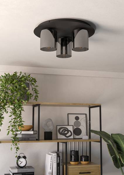 Lampada da soffitto Gorosiba Acciaio / Vetro fumé - Nero - 3 punti luce