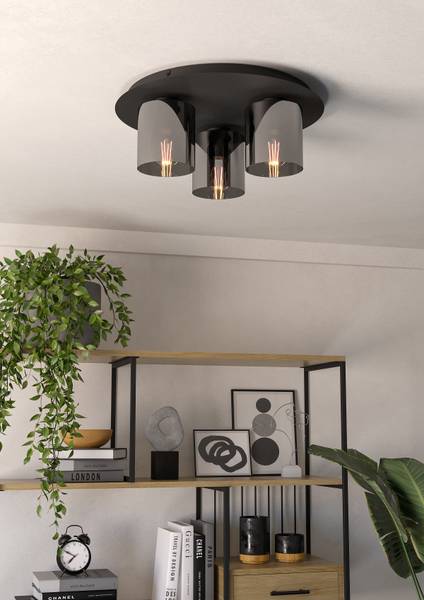 Lampada da soffitto Gorosiba Acciaio / Vetro fumé - Nero - 3 punti luce