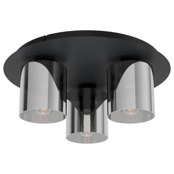 Lampada da soffitto Gorosiba Acciaio / Vetro fumé - Nero - 3 punti luce