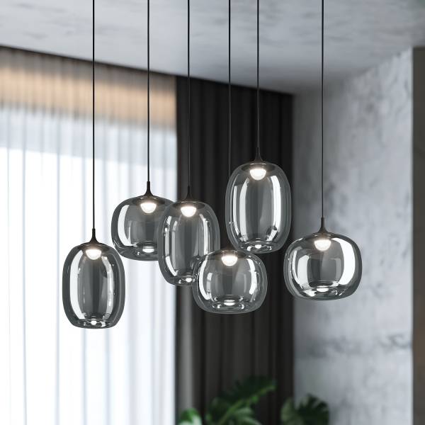 LED-hanglamp Larva staal/rookglas - zwart - 6-lichts