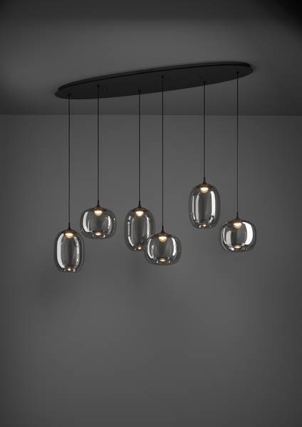 LED-hanglamp Larva staal/rookglas - zwart - 6-lichts