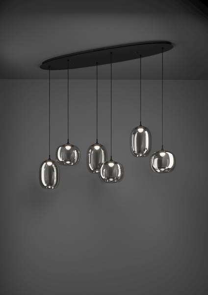 LED-hanglamp Larva staal/rookglas - zwart - 6-lichts