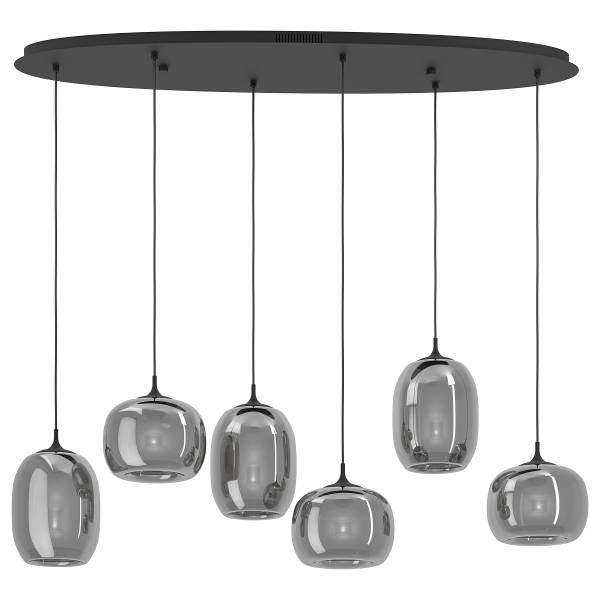 LED-hanglamp Larva staal/rookglas - zwart - 6-lichts