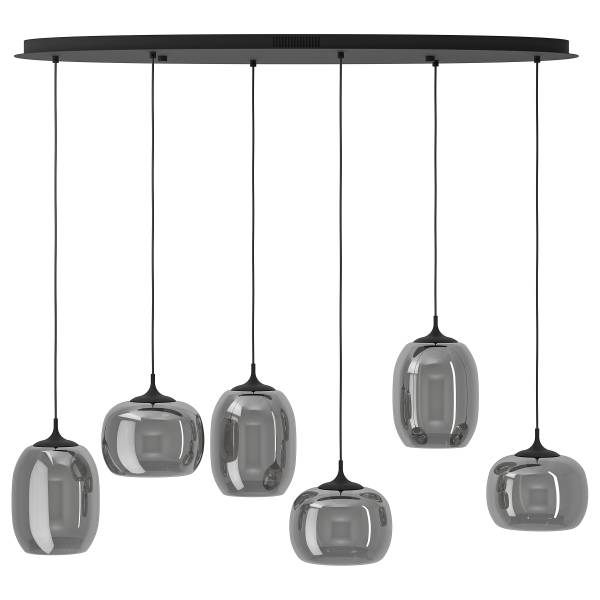LED-hanglamp Larva staal/rookglas - zwart - 6-lichts