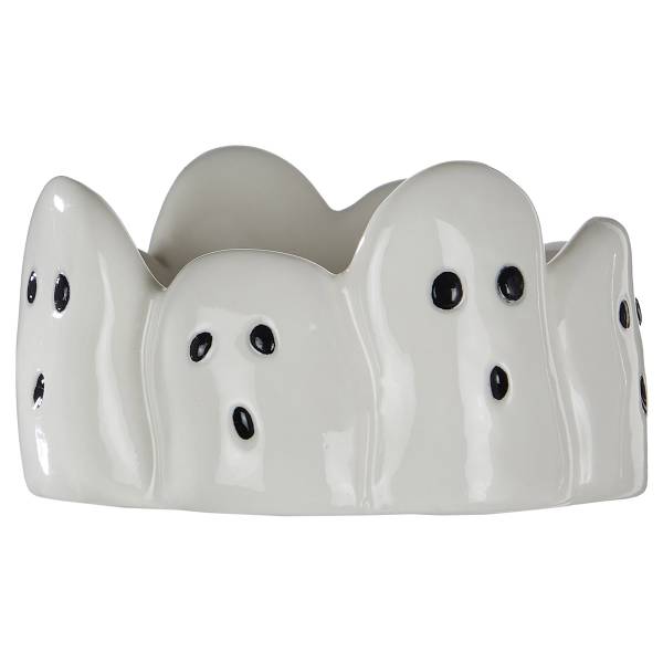 Stumpenherzenhalter HALLOWEEN Steinzeug - Weiß