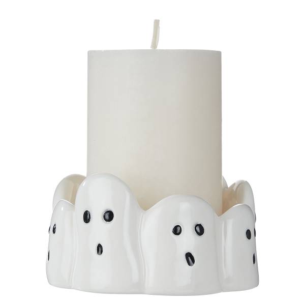 Stumpenherzenhalter HALLOWEEN Steinzeug - Weiß