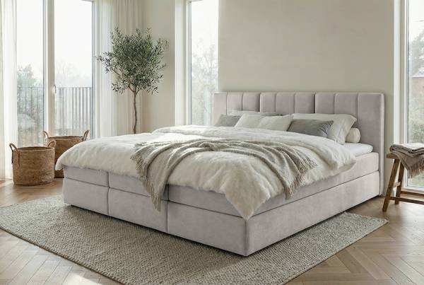 Letto boxspring Kerver A Tissuto Wiam: grigio chiaro