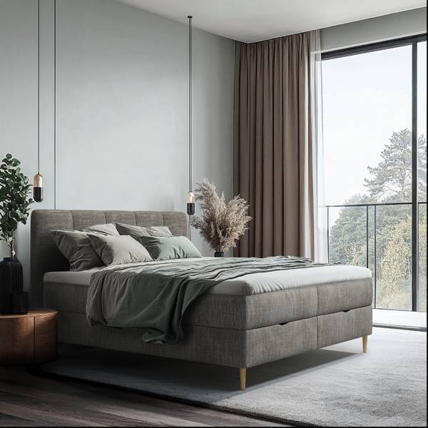Boxspring Khediz Geweven stof Krupa: Beige-Grijs - 180 x 200 cm