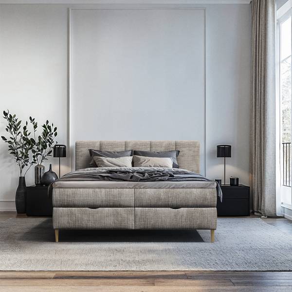 Boxspring Khediz Geweven stof Krupa: Beige-Grijs - 180 x 200 cm