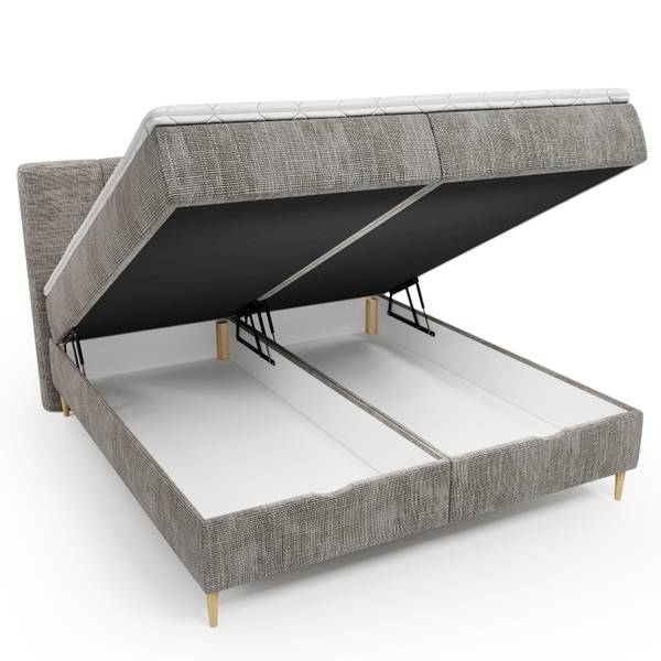 Boxspring Khediz Geweven stof Krupa: Beige-Grijs - 180 x 200 cm