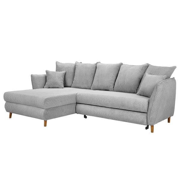 Ecksofa Aadla mit Schlaffunktion Cordstoff Poppy: Hellgrau