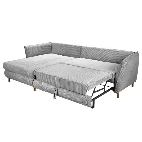 Ecksofa Aadla mit Schlaffunktion Cordstoff Poppy: Hellgrau