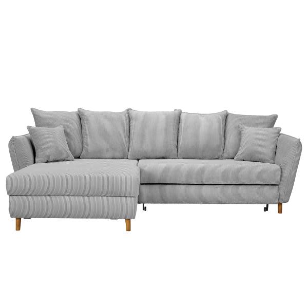 Ecksofa Aadla mit Schlaffunktion Cordstoff Poppy: Hellgrau