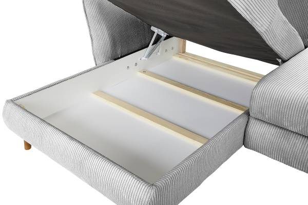 Ecksofa Aadla mit Schlaffunktion Cordstoff Poppy: Hellgrau