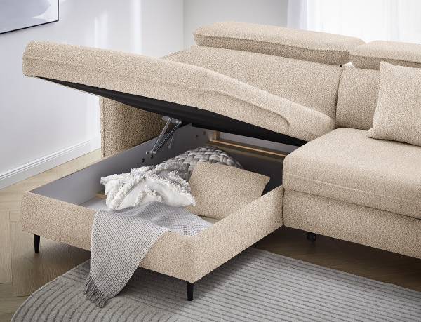 Ecksofa Rimar mit Schlaffunktion Webstoff Gleni: Beige