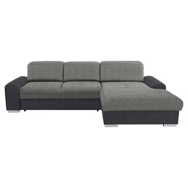 Ecksofa Mulet mit Schlaffunktion Webstoff Mavie: Basalt - Schlaffunktion davorstehend links
