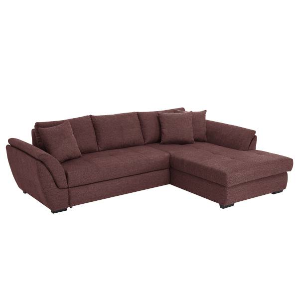 Ecksofa Baeta mit Schlaffunktion Webstoff Roge: Aubergine - Schlaffunktion davorstehend links