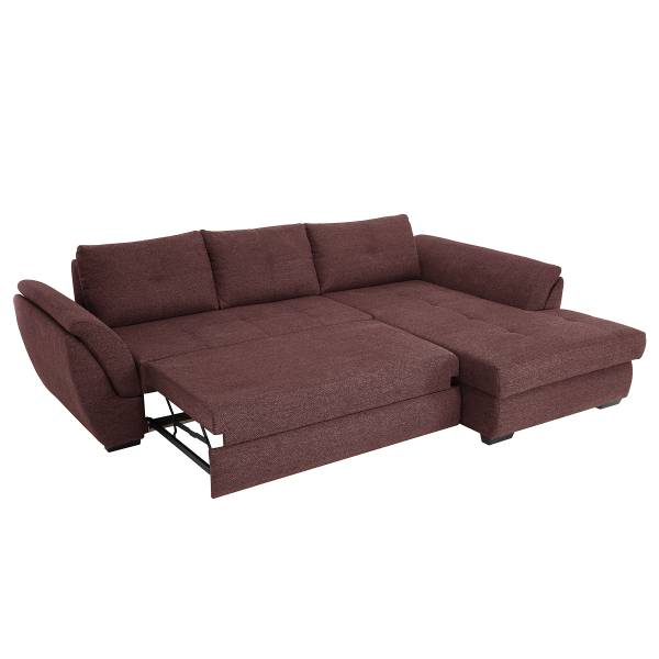 Ecksofa Baeta mit Schlaffunktion Webstoff Roge: Aubergine - Schlaffunktion davorstehend links