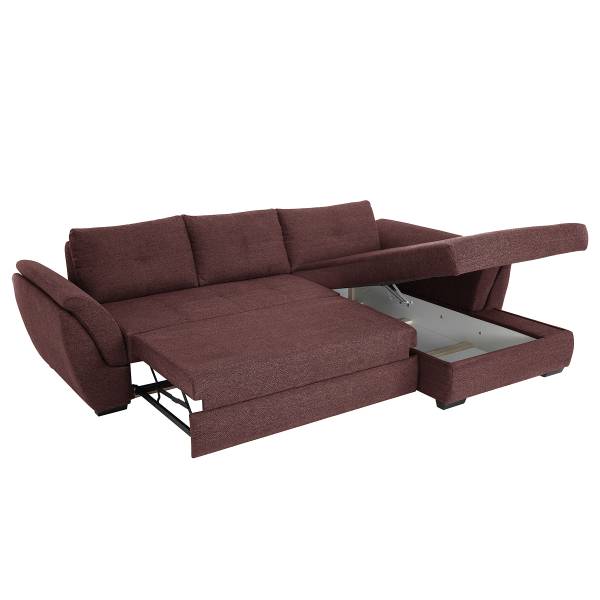 Ecksofa Baeta mit Schlaffunktion Webstoff Roge: Aubergine - Schlaffunktion davorstehend links