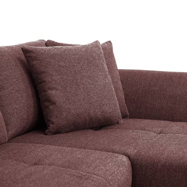 Ecksofa Baeta mit Schlaffunktion Webstoff Roge: Aubergine - Schlaffunktion davorstehend links