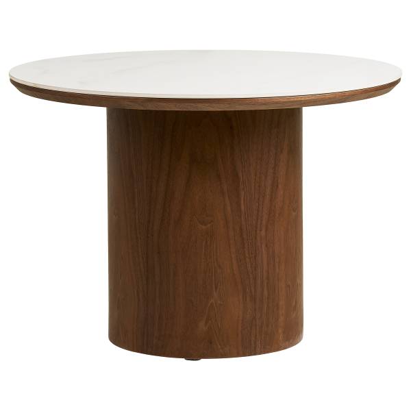 Table basse Panyum Céramique / placage bois véritable - décor marbre blanc / frêne foncé