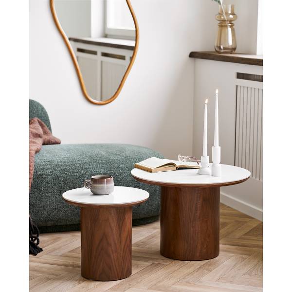 Table basse Panyum Céramique / placage bois véritable - décor marbre blanc / frêne foncé