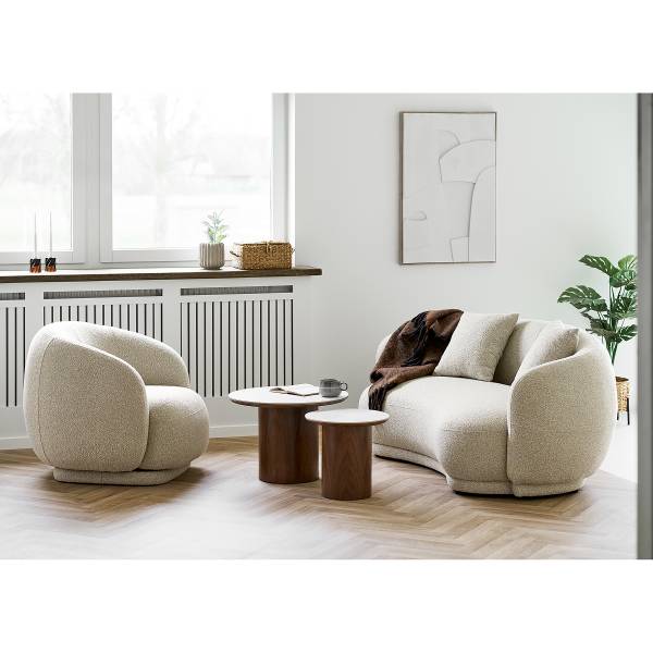 Table basse Panyum Céramique / placage bois véritable - décor marbre blanc / frêne foncé