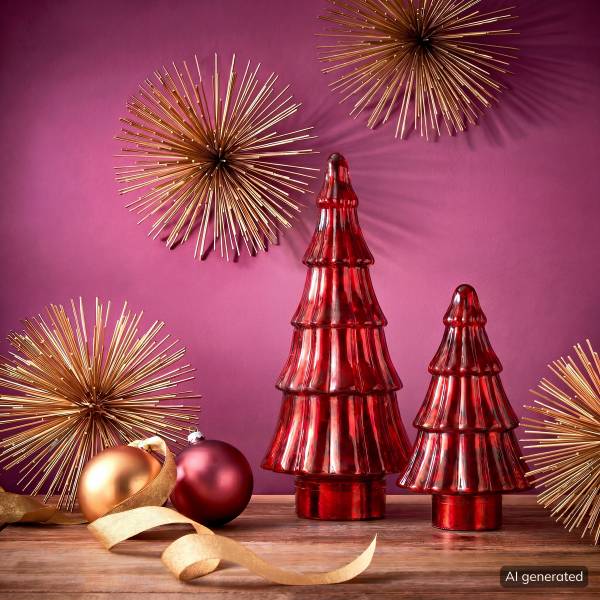 Albero di Natale X-MAS Vetro colorato - Rosso - Altezza: 23 cm