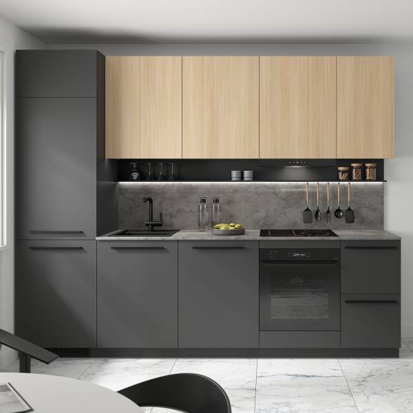 Cucina ARCOO 280 cm Effetto quercia chiara / Grafite