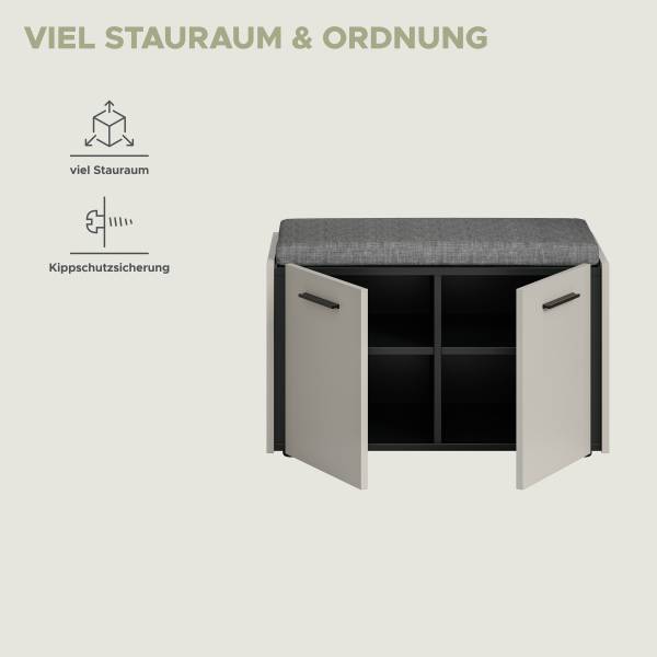 Garderobenbank Emil mit Sitzkissen Flachgewebe - Kaschmir / Schwarz