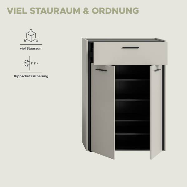 Garderobenset Emil 3-teilig - Kommode Kaschmir / Schwarz