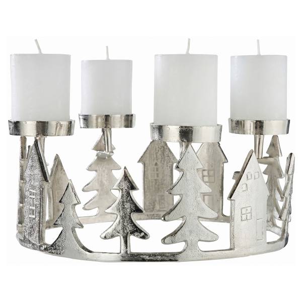 Adventskranz ADVENT Häuser Aluminium - Silber