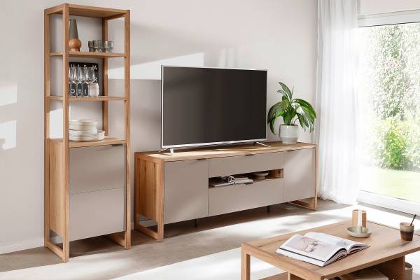 Woonkamercombinatie Ambaho 2-delig basaltkleurig/Evoke eikenlook - zandgrijs - Breedte: 250 cm