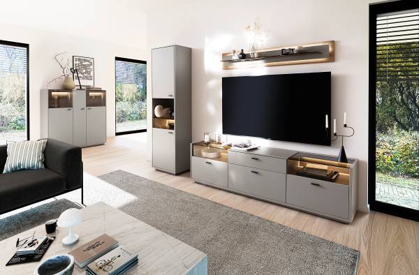 Standvitrine Medzes Basalt / Eiche Evoke Dekor