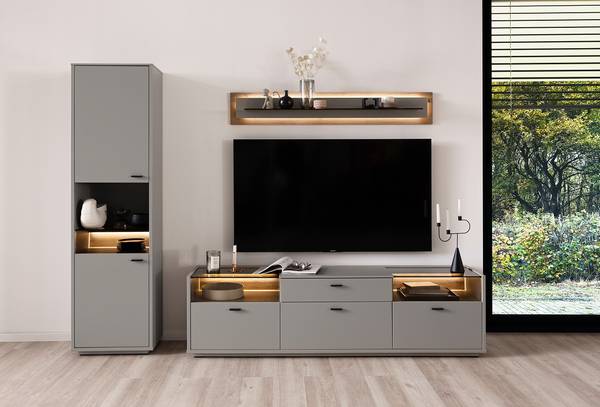 Standvitrine Medzes Basalt / Eiche Evoke Dekor