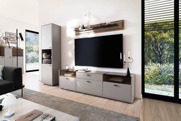 Standvitrine Medzes Basalt / Eiche Evoke Dekor