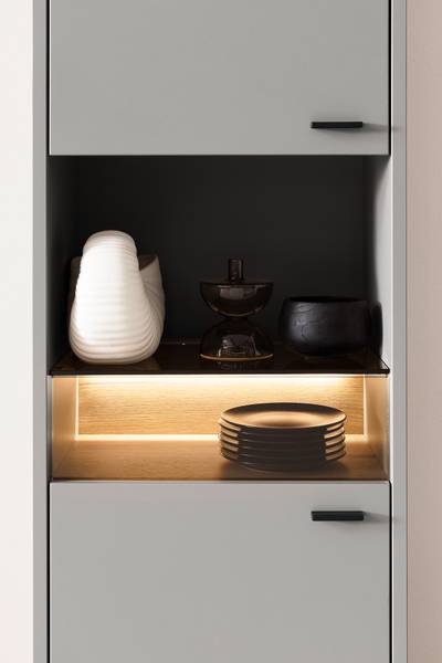 Standvitrine Medzes Basalt / Eiche Evoke Dekor