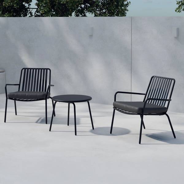 Loungeset Boale 3-tlg Stahl - Schwarz