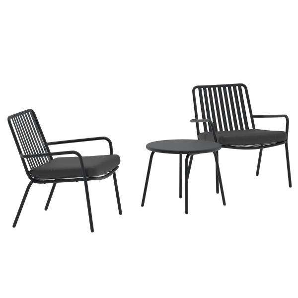 Loungeset Boale 3-tlg Stahl - Schwarz