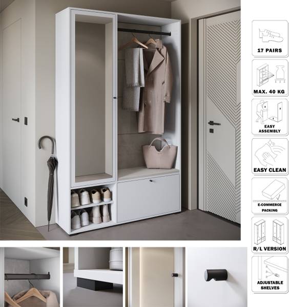 Kompaktgarderobe Bredlow Typ B Hochglanz Weiß