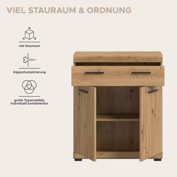 Unterschrank Scout 88 cm Eiche Artisan Dekor - Breite: 74 cm