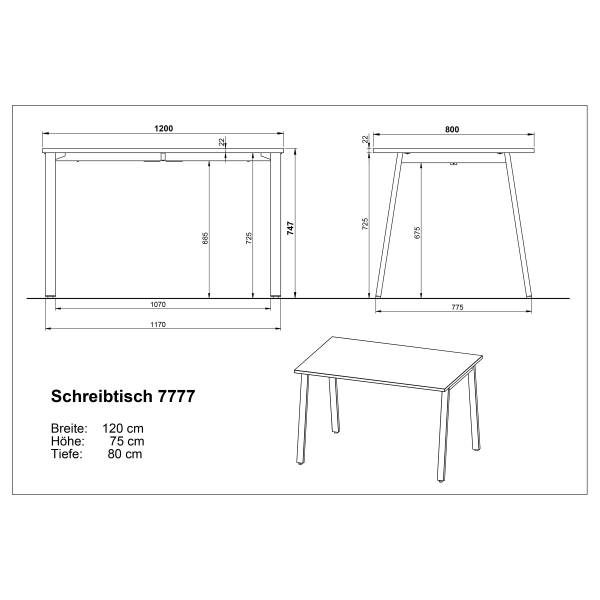 Schreibtisch Tivolo Lichtgrau - Breite: 120 cm - A-Form
