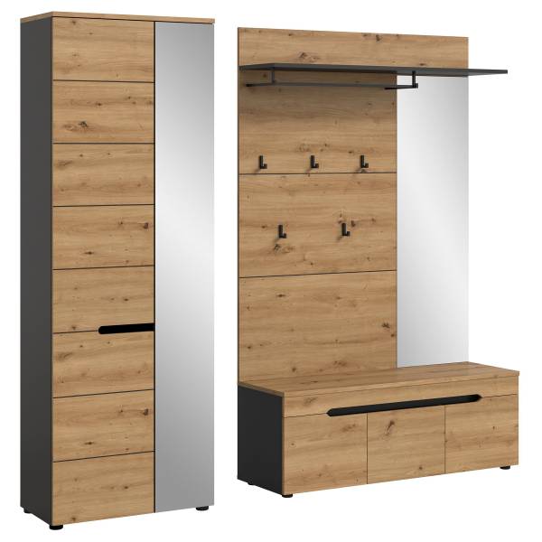 Garderobenset Canu 3-teilig - Paneel Eiche Artisan Dekor / Anthrazit - Breite: 200 cm